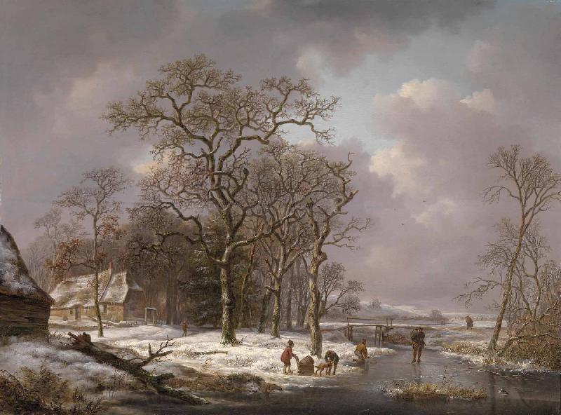 Andreas Schelfhout Figures in a Winter Landscape Germany oil painting art